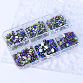 Mixed Sizes 6 Grid Box Olive Green AB Glass FlatBack Rhinestones For Nail Art  Silver Back WholesaleRhinestone